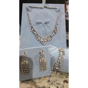 vintage art deco jewelry set clip on earrings bracelet necklace bridal wedding